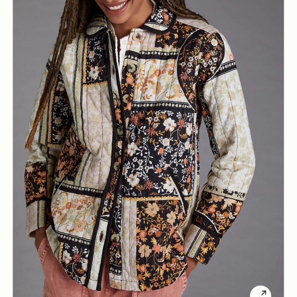 Anthropologie quilted patchwork shirt jacket
